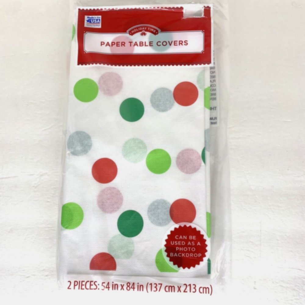 2 Pack Holiday Time Christmas Polka Dots Paper Table Cover White Red Green